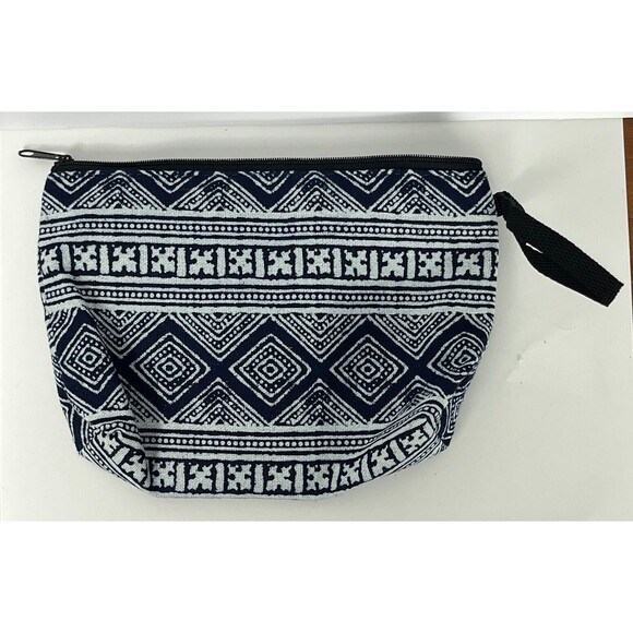 Cosmetic Bag Zip Makeup Canvas Case Travel Organizer Blue Elephant Medallion New - Picture 3 of 3